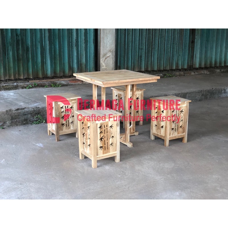 SET KURSI BLOK BOBOK MOTIF BAMBU KAYU JATI MEJA MAKAN MINIMALIS TERMURAH KARYA MEBEL JATI FURNITURE 