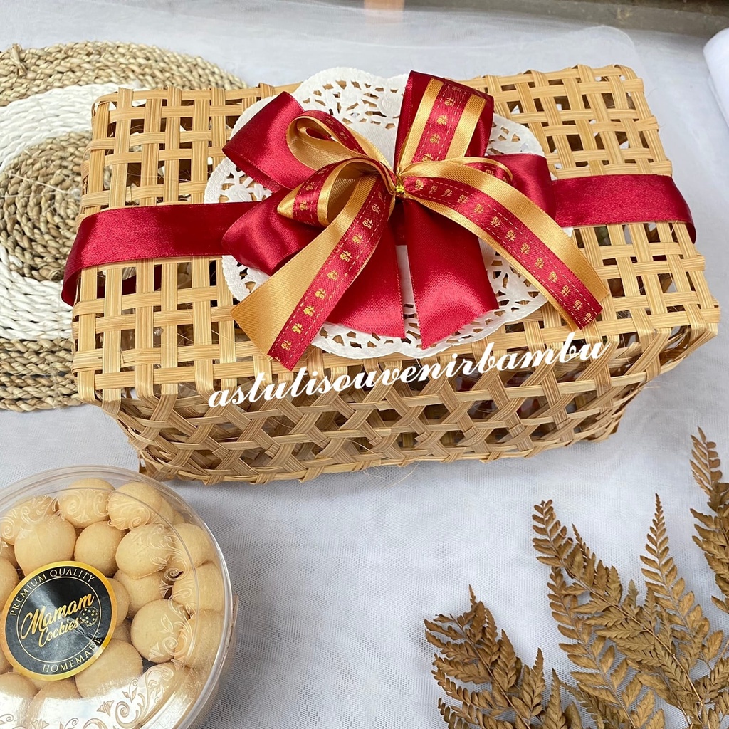 Anyaman bambu termurah GROSIR [ SPESIAL HAMPERS CNY 2023 ] KLONGSONG BOX PP 25x15 NATURAL HIAS PITA 