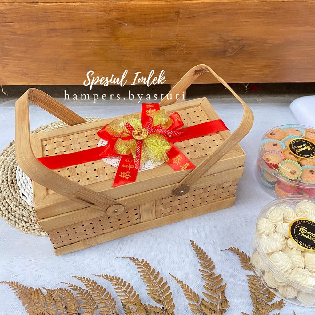 Anyaman bambu termurah GROSIR [ SPESIAL HAMPERS CNY 2023 ] PARSEL PERSEGI PANJANG 30x15 HIAS PITA IM