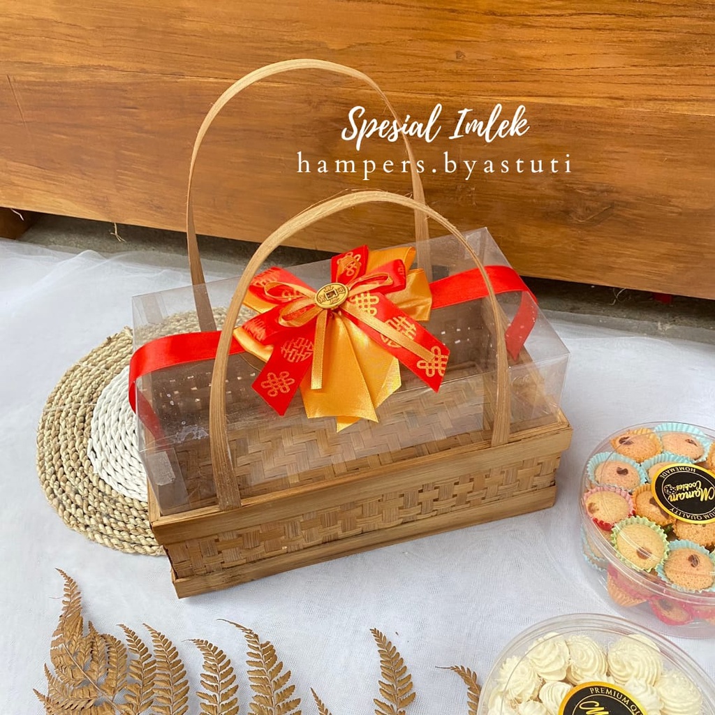 Anyaman bambu termurah GROSIR [ SPESIAL HAMPERS CNY 2023 ] PARSEL PERSEGI PANJANG 30x15 HIAS MIKA PI