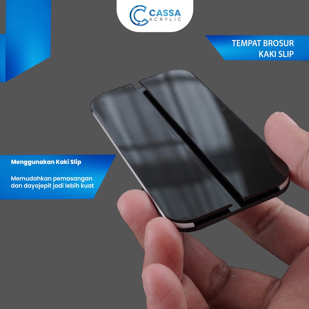 Tempat Brosur Alas Hitam A4 1.5mm Akrilik Tent Card Holder Qris Barcode Nomor Menu Meja