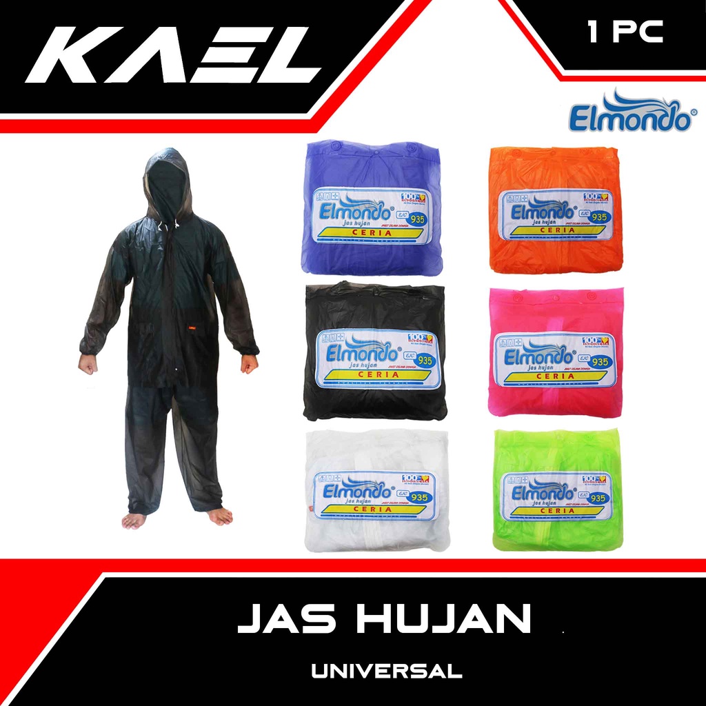 Jas Hujan Setelan Baju Celana Jaket Dewasa Wanita Pria Tangan Panjang Stelan Ujan Merk Elmondo Ceria