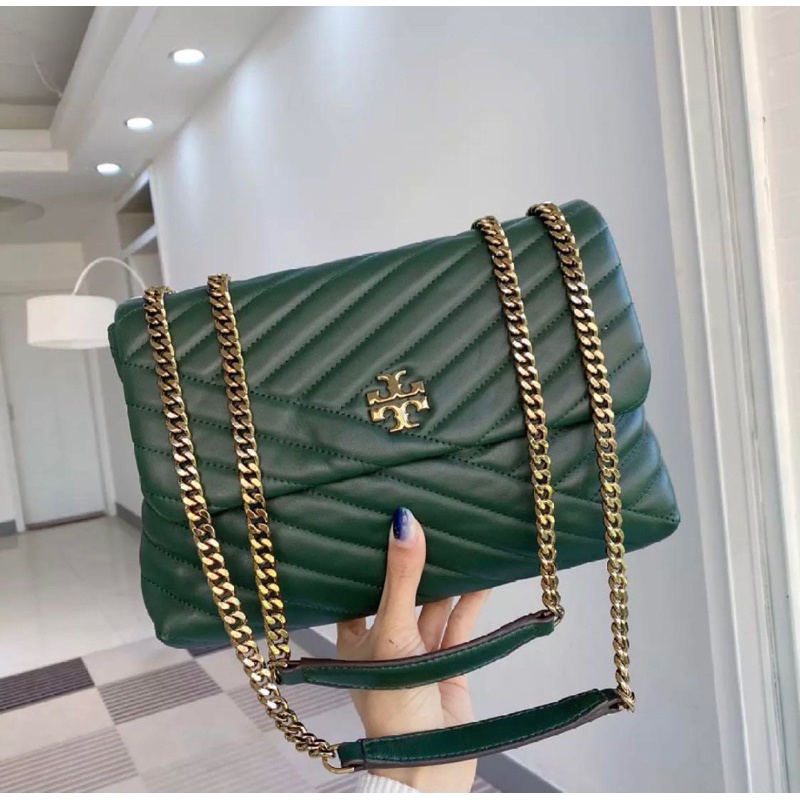 Tory Burch Kira Chevron Convertible Shoulder Bag Medium 27 Cm - Green Tas Vs