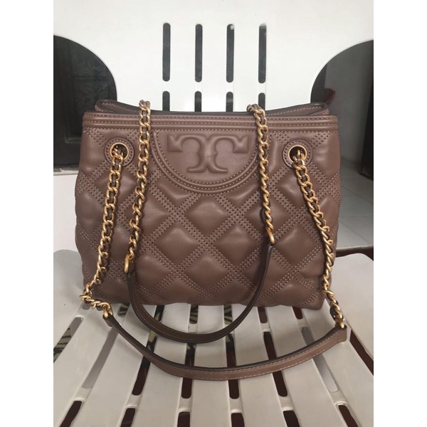 Tory Burch Fleming Soft Fleming Tote Silver Taupe Shoulder Bag Tas Vs