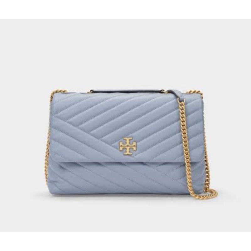 Tory Burch Kira Chevron Convertible Shoulder Bag Medium 27 Cm ( Blue Wood) Tas Vs