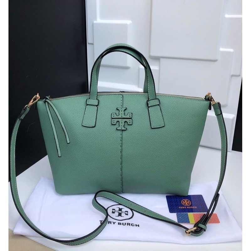 Tory Burch McGraw Zip Top Satchel Green Tas Vs