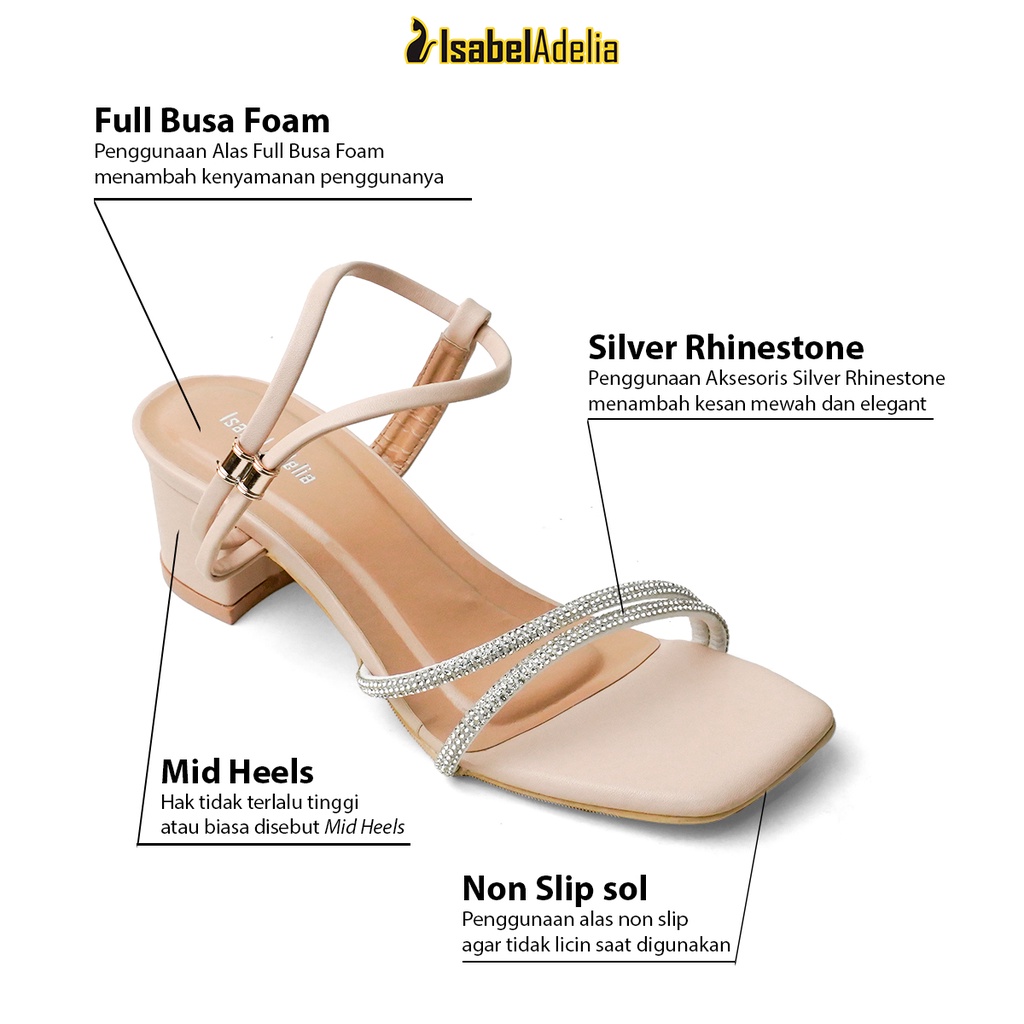 Isabel Adelia FLEUR Heels Tali Wanita Sepatu Kondangan Elegan Hak Tahu 5 cm Kekinian Wisuda
