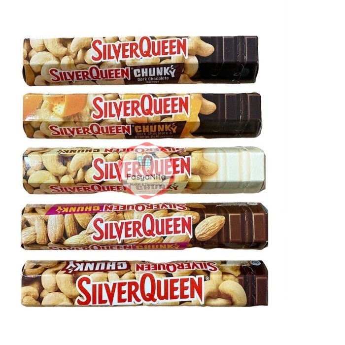 

Silverqueen Chunky Bar 95 gr Silver Queen Dark White Cokelat Almond - White Cashew - FasyAnita Mart Denpasar