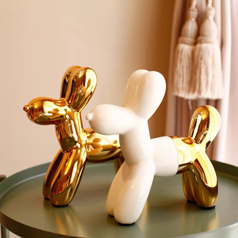 Pajangan Model Anjing Balon Keramik White & Gold