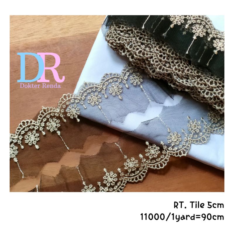 renda tile 5cm hitam gold