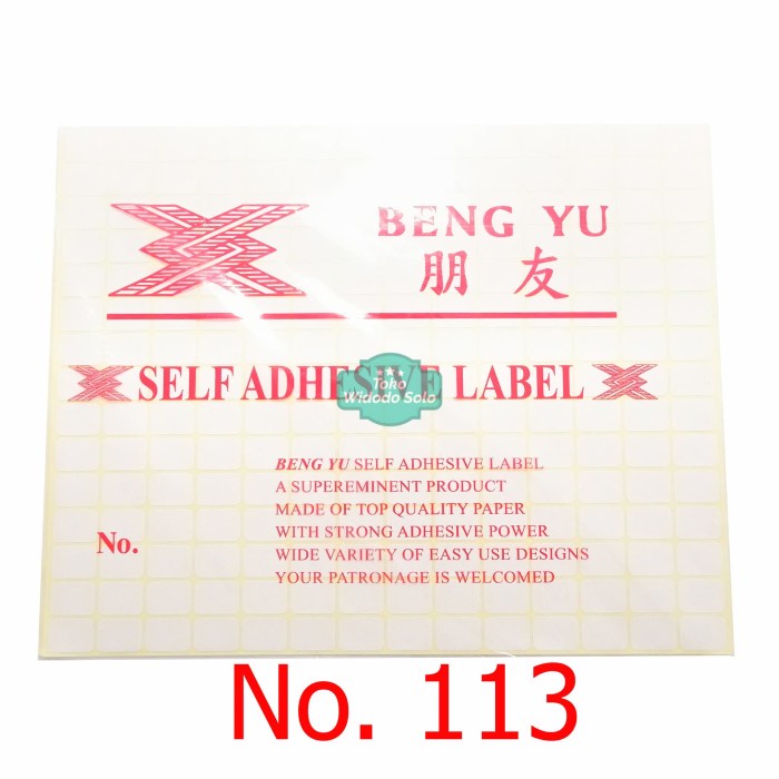 

Stiker Label No 113 Harga Nama Undangan Bengyu Self Adhesive Label