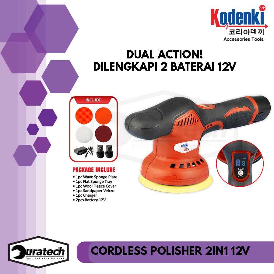 Promo Kodenki Mesin Poles Cordless Polisher Baterai 5" Dual Action Alat Mesin Orbital Sander 5 Inch