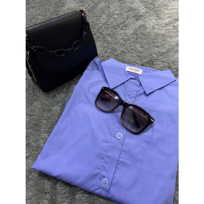 Blouse Lengan Panjang Katun Poplin Pakaian Atasan Kemeja Wanita Polos - Baby blue