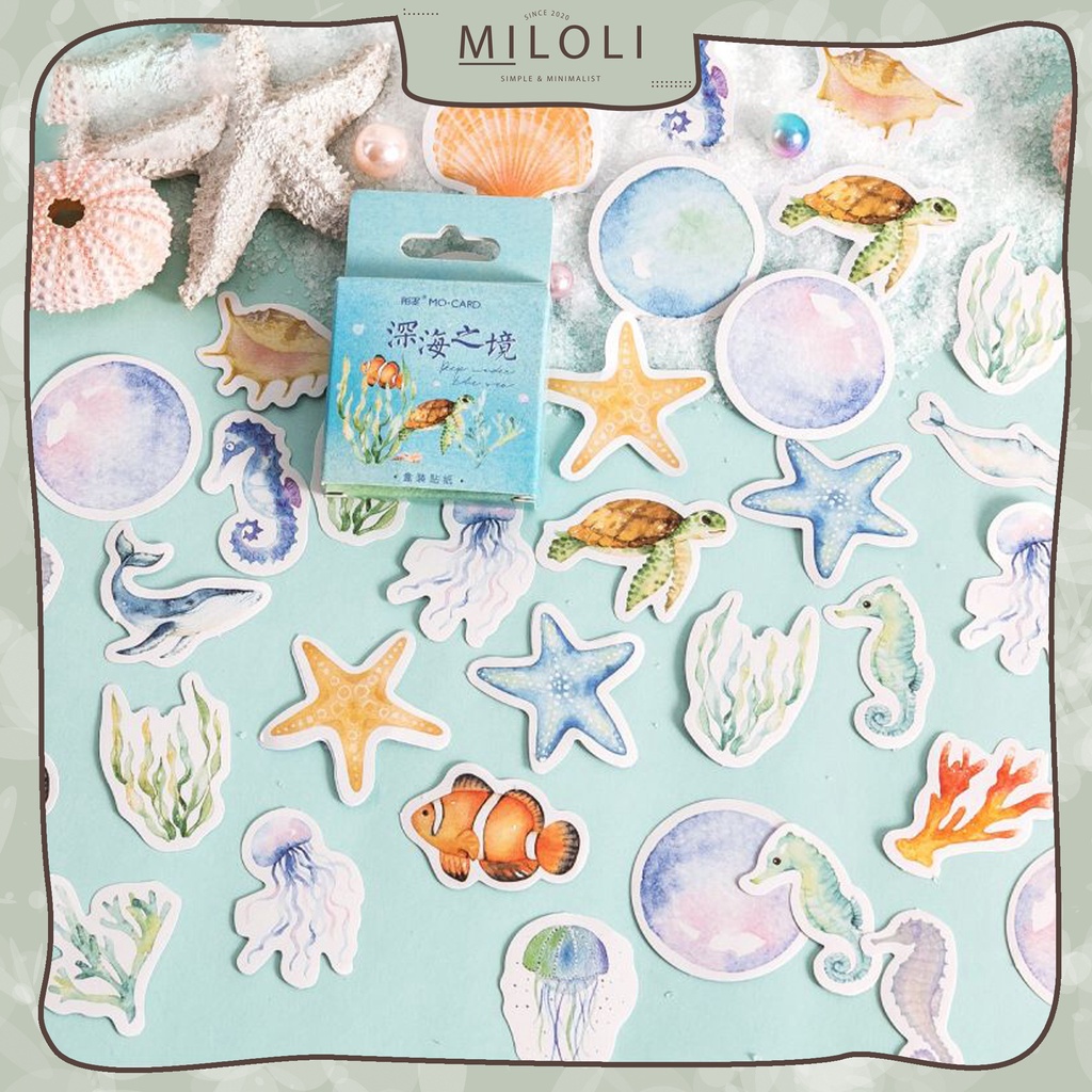 

[MILOLI] 46Pcs DEEP UNDER THE SEA DIY Scrapbook Stiker Jurnal Diary Planner Kotak - B0428