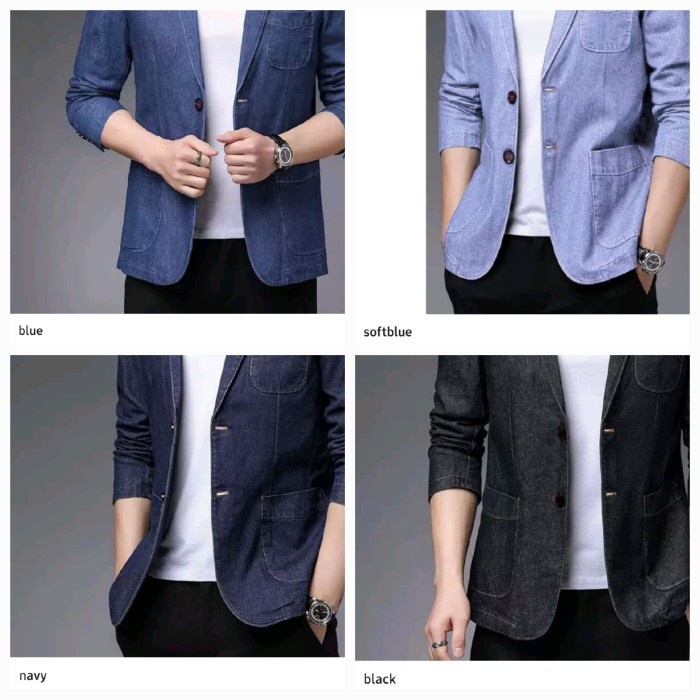 best -blazer pria laki denim jeans outer polos casual santai slim fit model