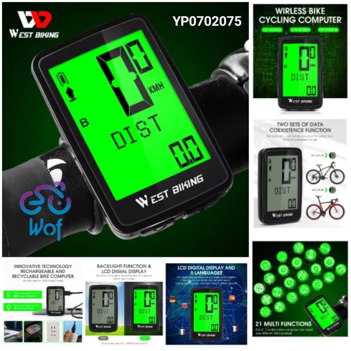 WEST BIKING 075 Komputer Spedometer Sepeda Lipat Gunung Balap Nirkabel 5 Bahasa Stopwatch Bicycle MT