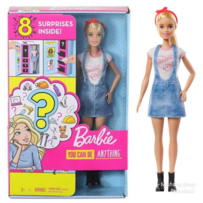 Boneka Mattel Barbie Surprise Career Doll Blonde Denim & 3 set baju