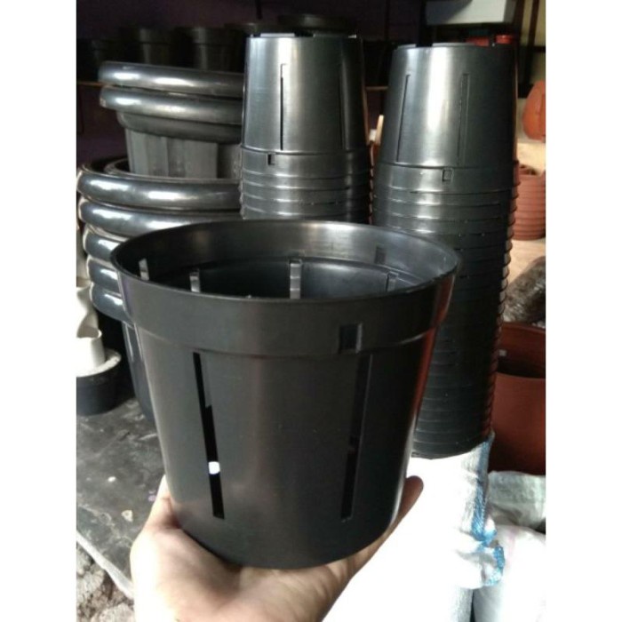 Pot Anggrek Plastik Gmp Garis Hitam (1 Lusin)
