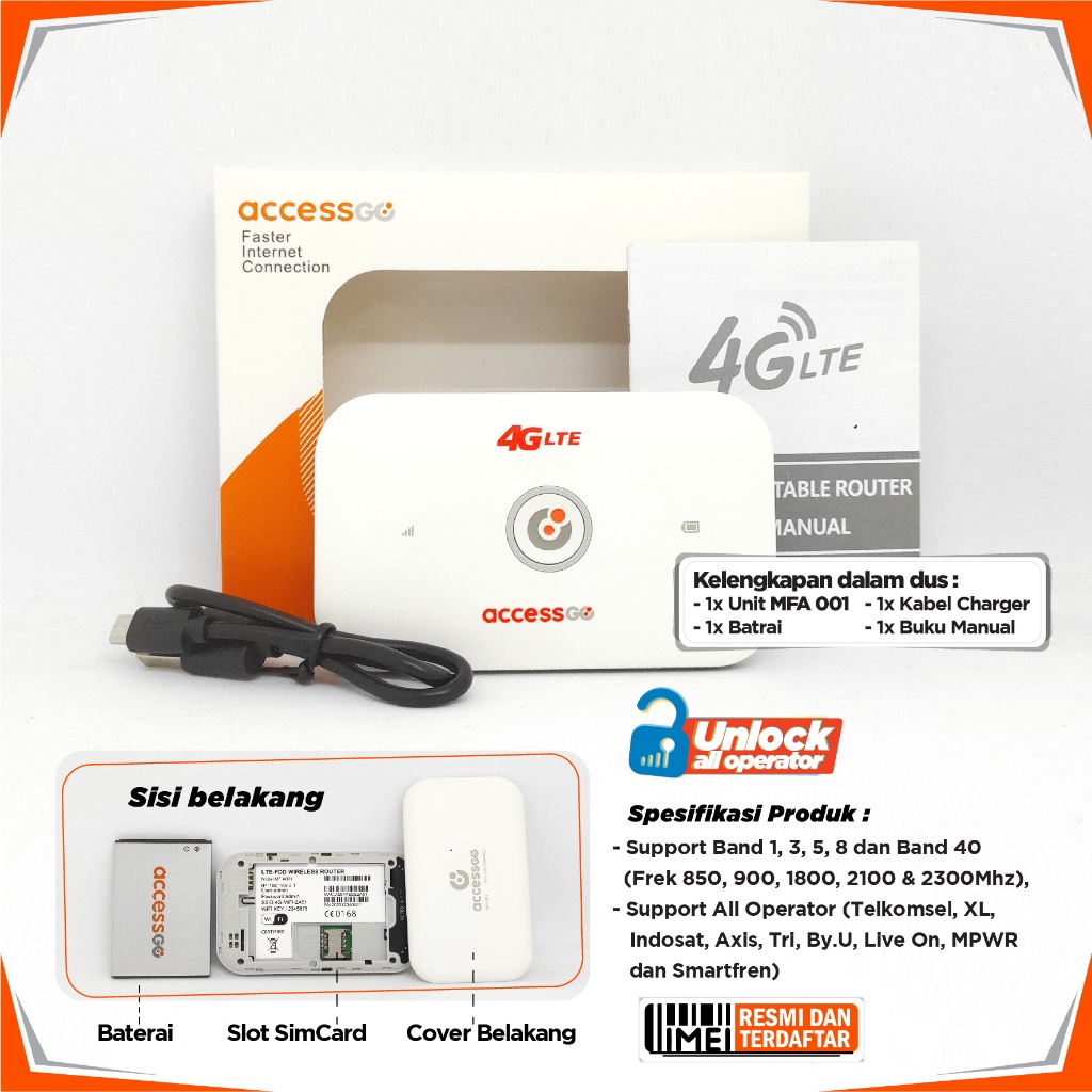 Modem wifi Sim Card AccessGo MiFi MFA-001 4G All Operator GSM + SMARTFREN