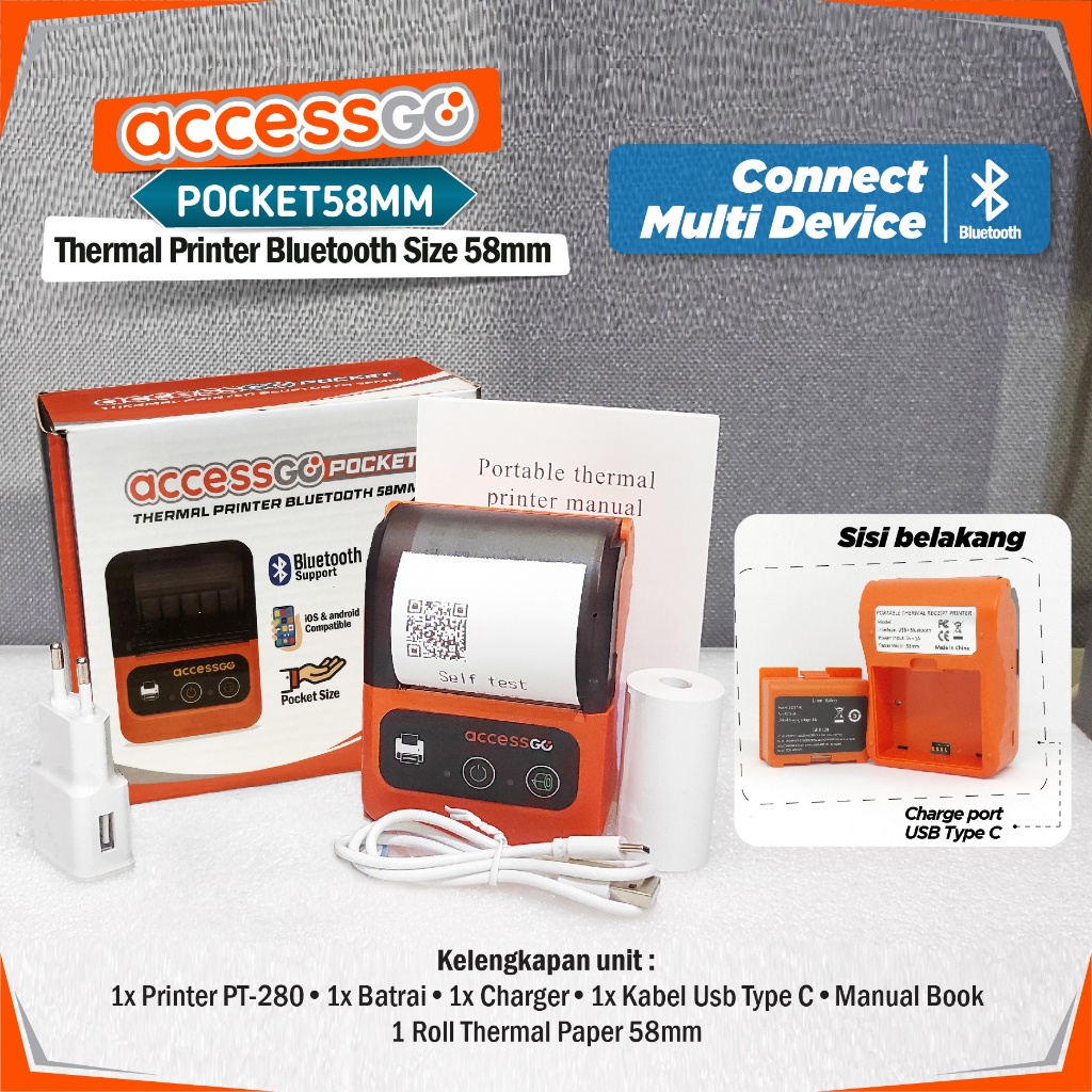 Accessgo Pocket 58mm Mini Printer Thermal Bluetooth Garansi Resmi 1 Tahun