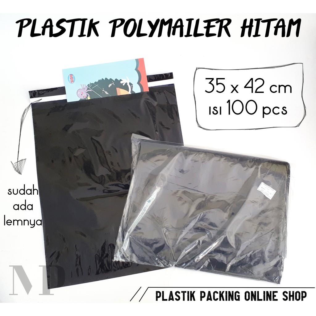 

Plastik Polymailer Hitam 35 x 42 cm isi 100 pcs Packing Online Shop Kantong Lem Seal Amplop Glossy
