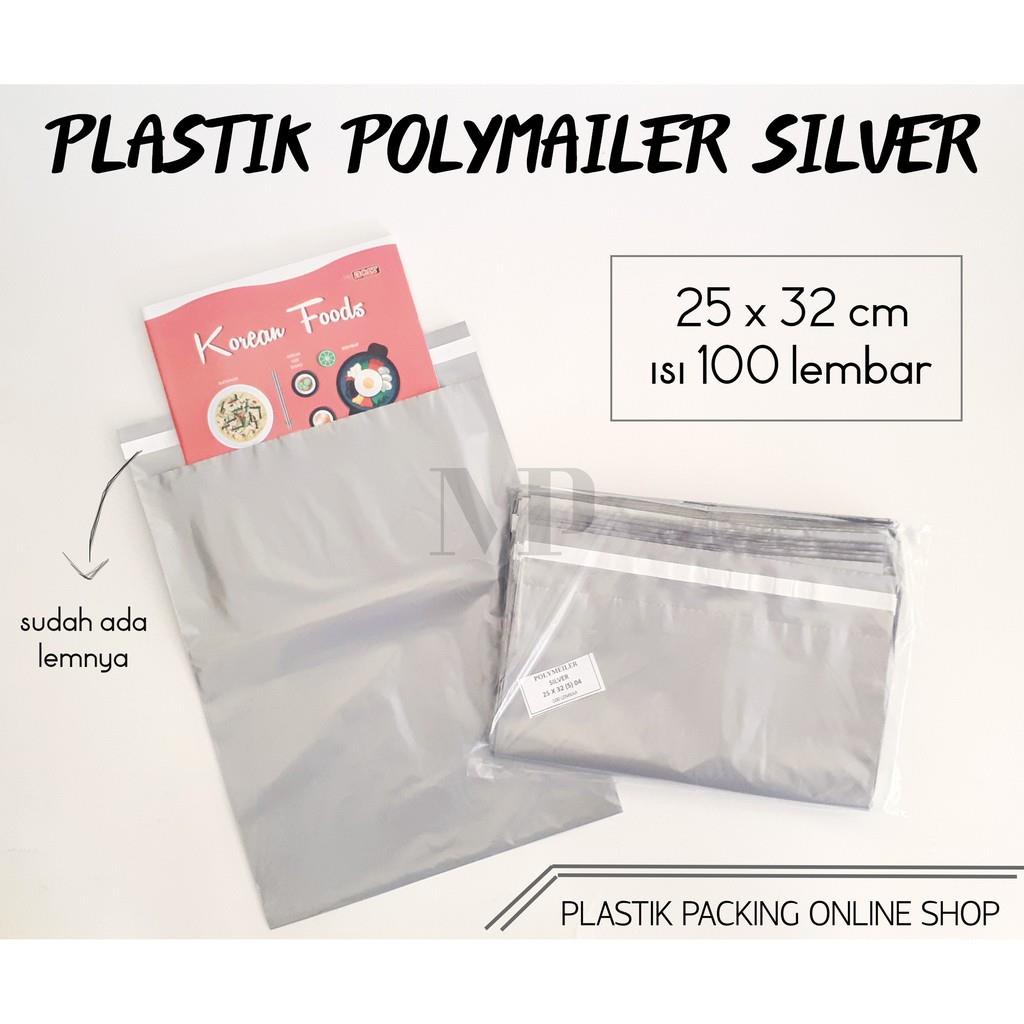 

Plastik Polymailer Silver 25 x 32 cm isi 100 pcs Packing Online Shop Kantong Lem Seal Amplop Glossy