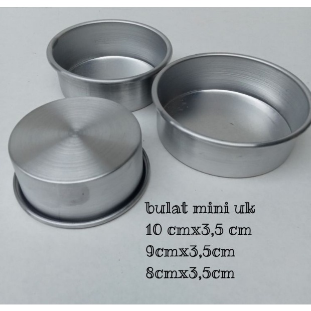 LOYANG KUE BOLU MINI BULAT PRESS 1 SET ISI 3 UKURAN 8CM 9CM 10CM BAHAN ALMUNIUM / CETAKAN BOLU