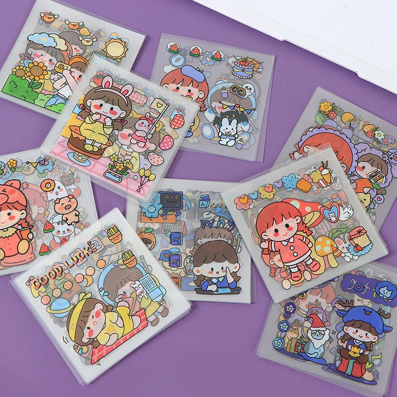 

Stiker Scrapbook Bahan Cute Girl Pola Kecil DIY Stiker Gelas Air Transparan Tahan Air -MG