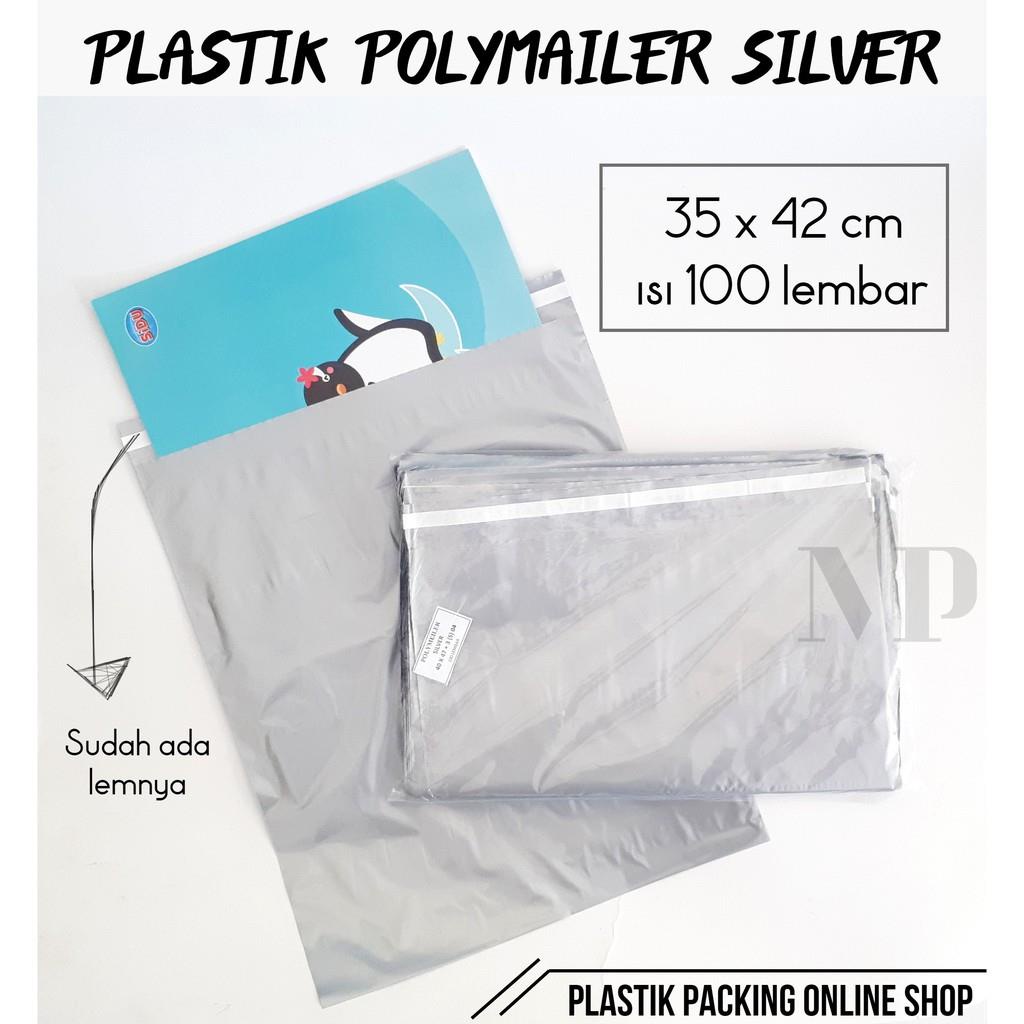 

Plastik Polymailer Silver 35 x 42 cm isi 100 pcs Packing Online Shop Kantong Lem Seal Amplop Glossy