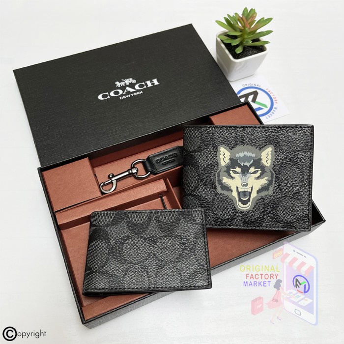READY Dompet COACH Wallet Bifold Signature Wolf Print Coach 31522 ORI Bs
