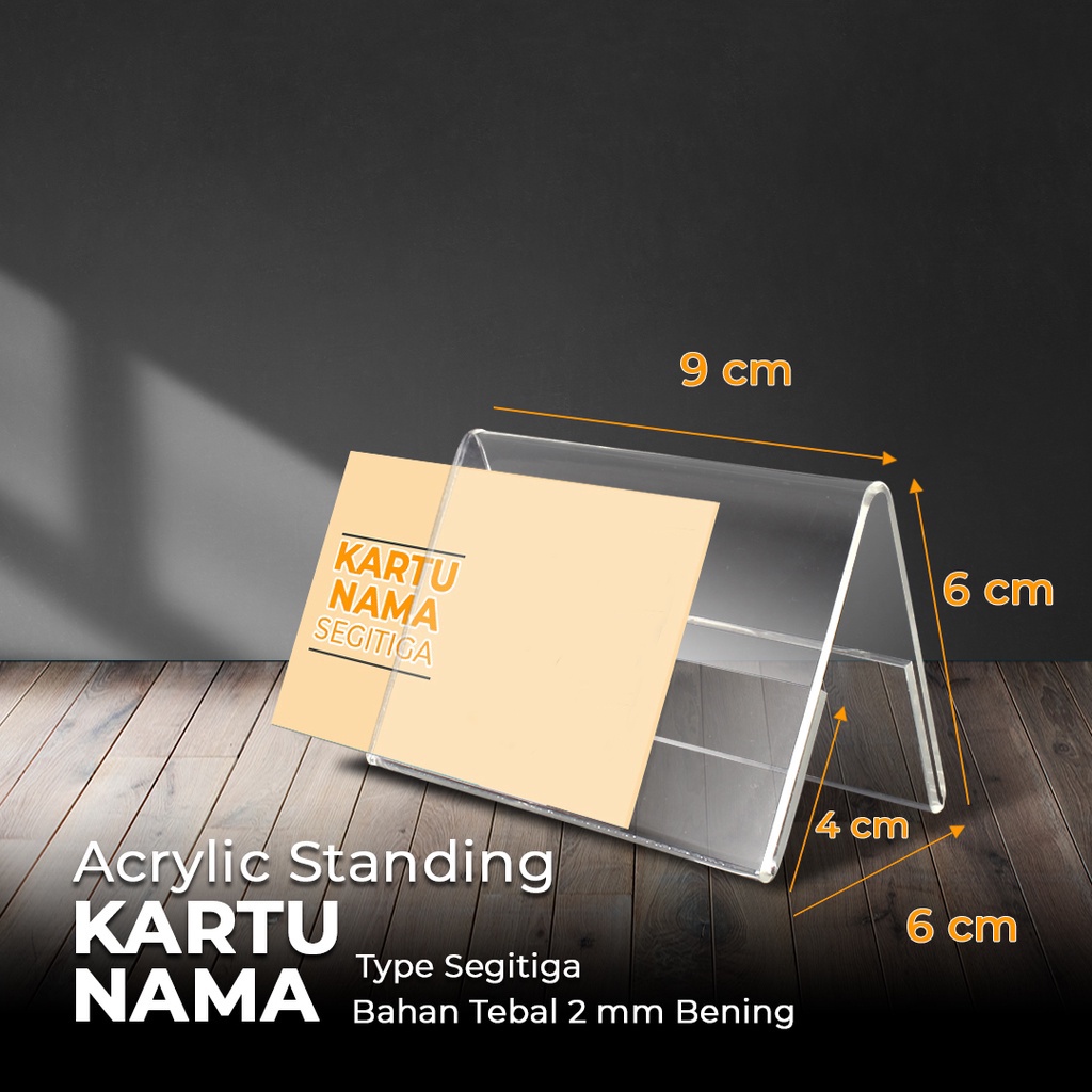 

PROMO KARTU NAMA 2 SISI AKRILIK / ACRYLIC 9X6 /AKRILIK KARTU NAMA SEGITIGA LANDSCAPE NAME TAG