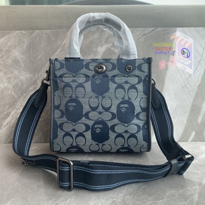 TAS COACH C5824 Bape Tote 22 In Signature Chambray Edition Original Bs
