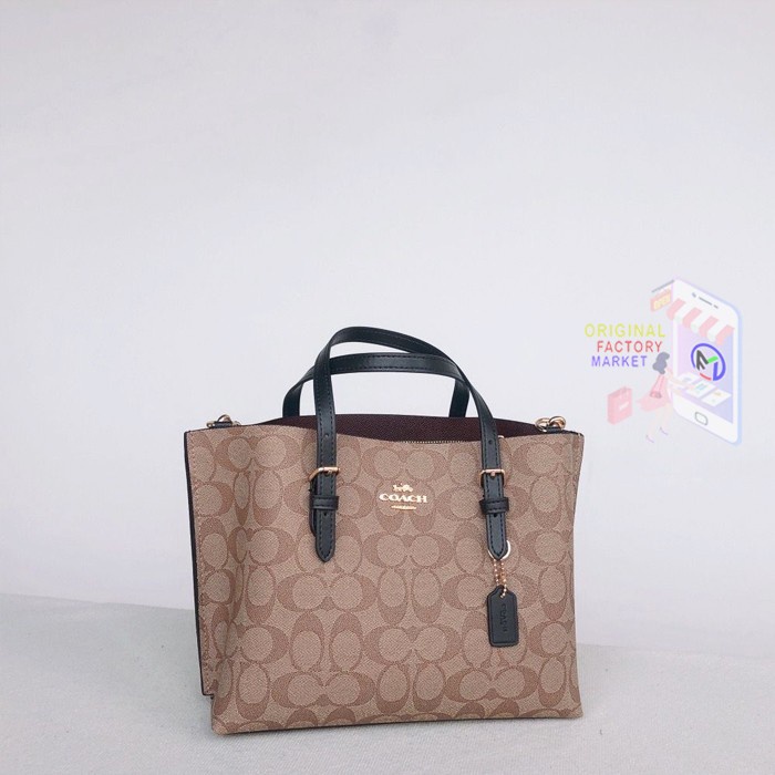 TAS COACH C4250 Tote Mollie 25 In Signature Canvas Khaki Black Brown Bs
