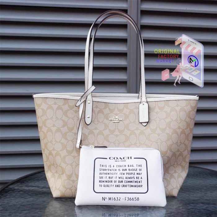 TAS C0ACH F36658 Tote Reversible Signature City Tote White ORIGINAL Bs