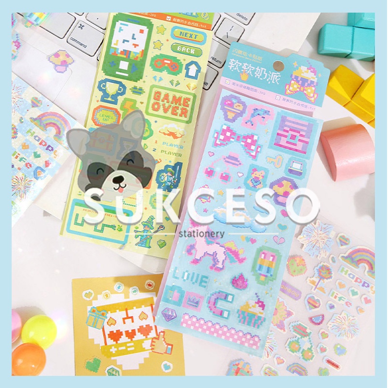

Retro Pixel Art Style Stickers / Stiker Tempel Hologram Motif Lucu Unik