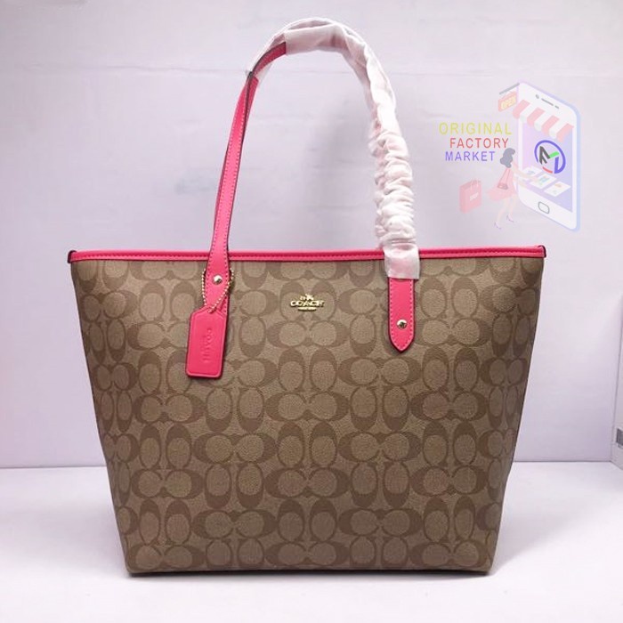 TAS C0ACH F58292 Tote Signature City Zip Tote Khaki Pink ORIGINAL  Bs
