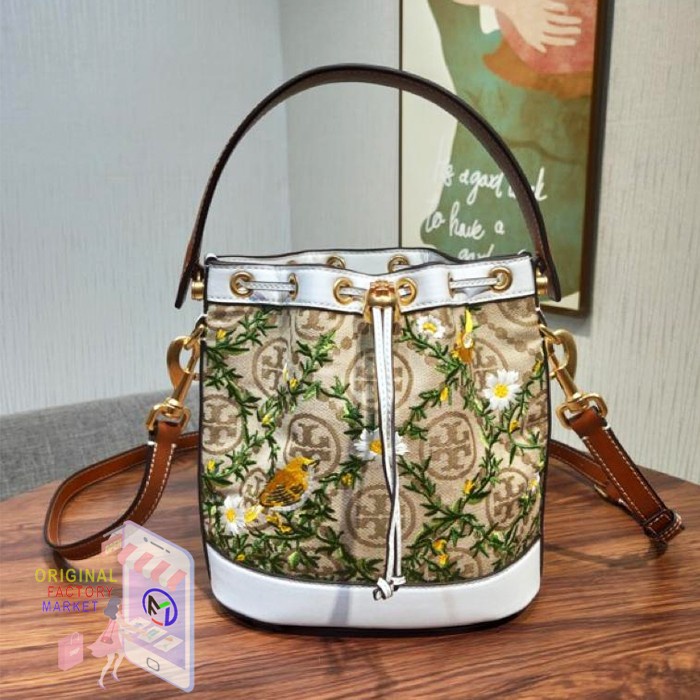 Tas TORY BURCH T Monogram Jacquard Bucket Bag Embroidered 80861 TB VS Bs