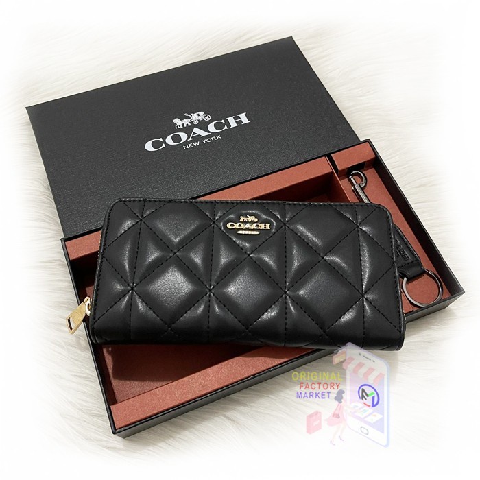 DOMPET C0ACH WALLET Accordion Zip in Quilted Leather ORIGINAL 53637  Bs