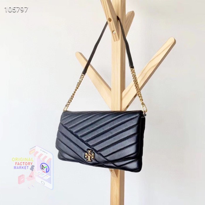 TORY BURCH KIRA Chevron 56824 Clutch Leather Black ORIGINAL TB  Bs
