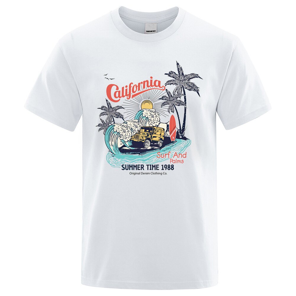 California Summer Time 1988 Prints Tshirt Man Casual Sweat Loose Tee Clothes Cotton Summer Soft Crew