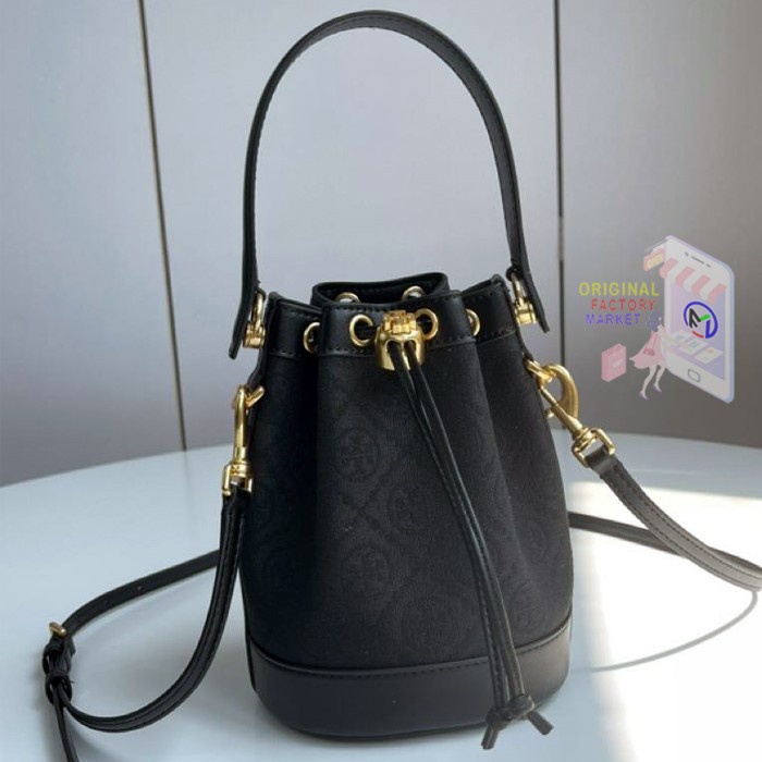 TAS TB 152130 Mini T Monogram Bucket Bag in Black  Bs