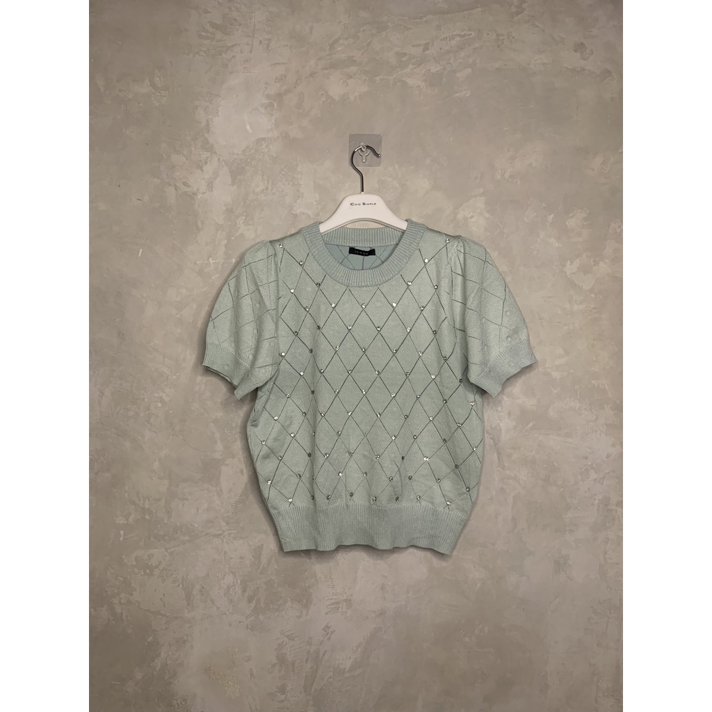 ICONS S/S KNIT BLOUSE W/ DIAMOND BLUS WANITA MODERN BLIC4961BB