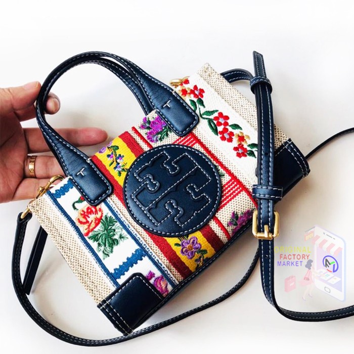 TAS TORY BURCH Ella Micro Tote Bag Webbing PatchWork Original TB  Bs