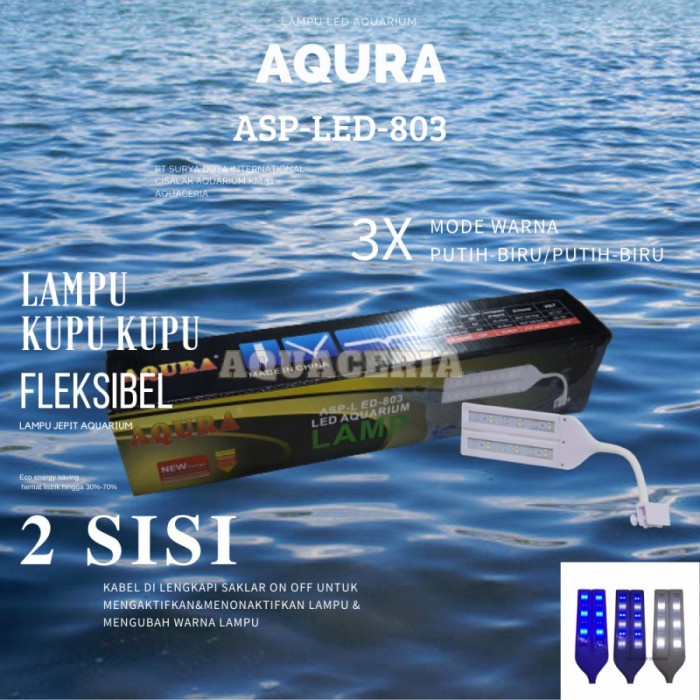 Lampu Jepit aquarium 2 Sisi 3 mode AQURA 803 LED Lampu kupu" aquarium