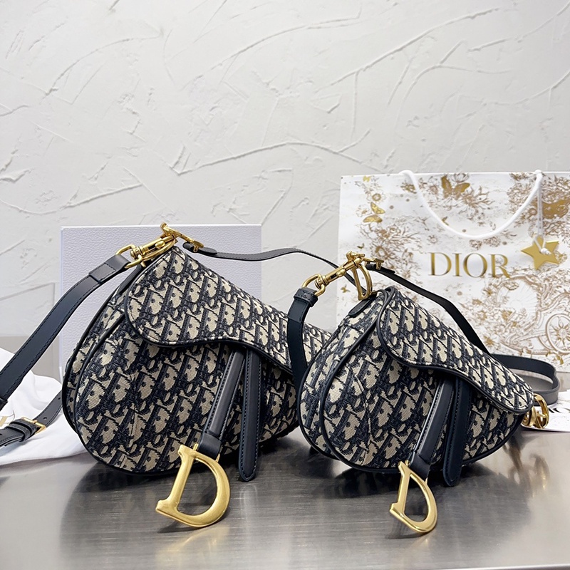 Original 2023 New (with Box) DIOR Classic Saddle Bag Blue Oblique Printed Women's Fashion Style Shou