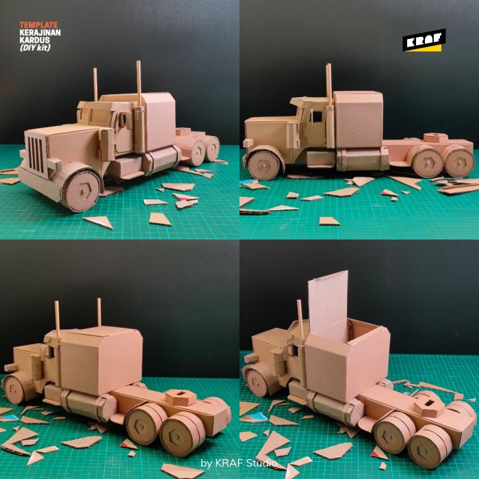 Pola Kerajinan Kardus no.619: Truk Trailer Besar kardus - KERTAS HVS