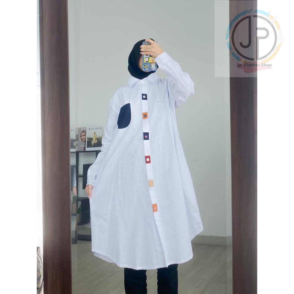 Marbel Tunik-Baju Muslim Atasan Wanita Tunik Linen Lengan Panjang  Busui ukuran LD 110&130 cm /Atasa