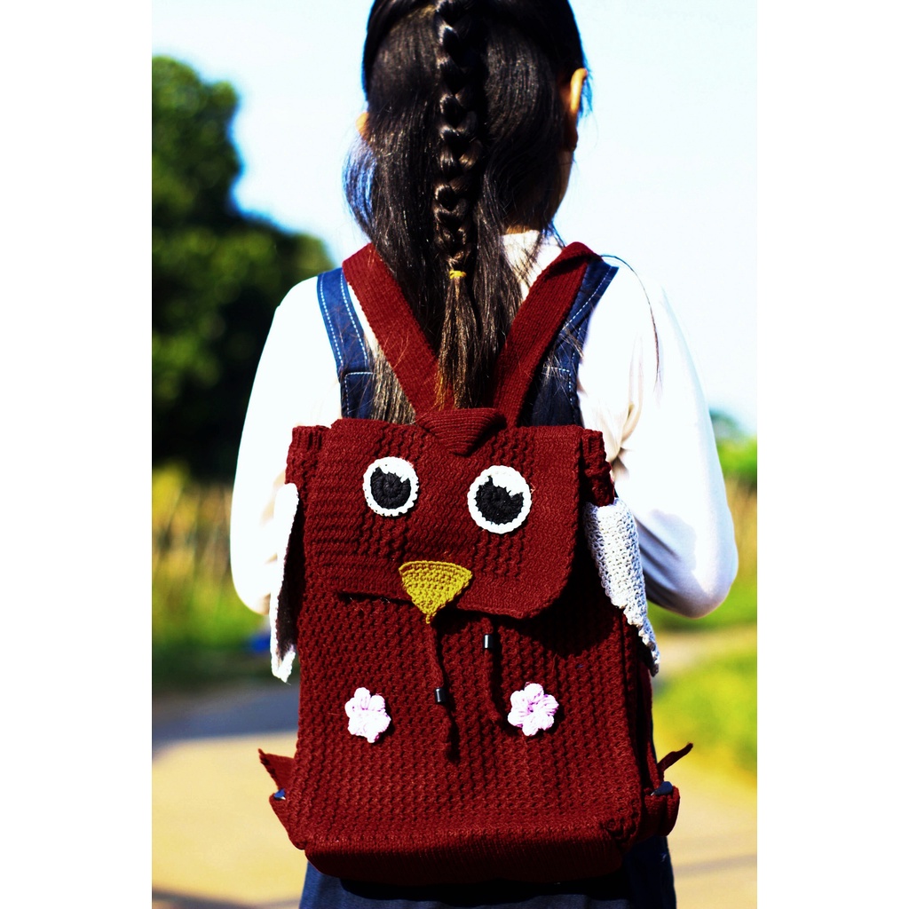 RB Tas anak perempuan tk sd lucu rajut karakter owel lucu bahan tebal banyak pilihan warna