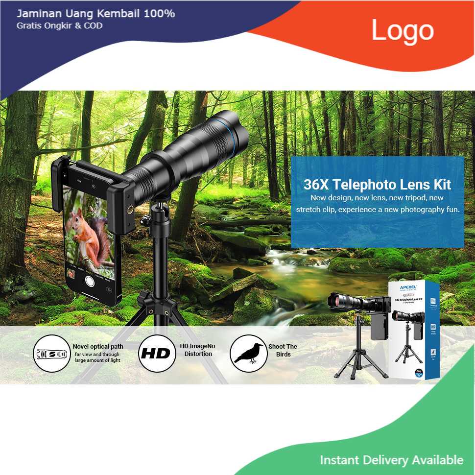 APEXEL Lensa Smartphone Telephoto Monocular Zoom 36X with Accessories