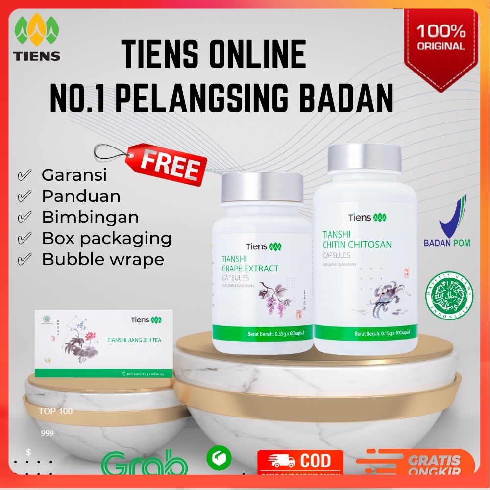 Tiens Pelangsing Badan Ori Original 100% Herbal Paket Grape Extract Kapsul Tianshi Chitin Chitosan T